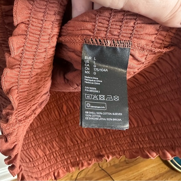 H&M | Rust Colored Balloon Sleeve Smocked Cotton Jersey Dress Large NWT - Picture 4 of 8